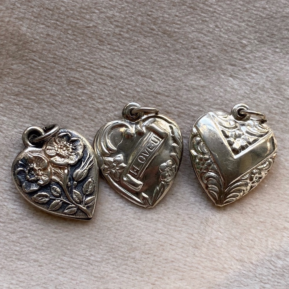 Set of 3 Vintage Victorian Repousse Charms